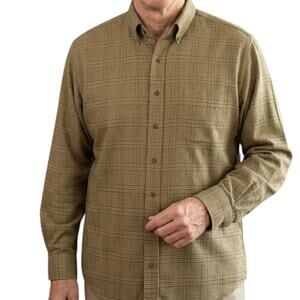 Viyella Glen Plaid Button Down Shirt Men XL Tan Navy Burgundy Cotton Wool Blend